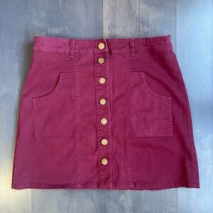 Altar’d State Women's Maroon Mini Skirt with Button Detail Size Large